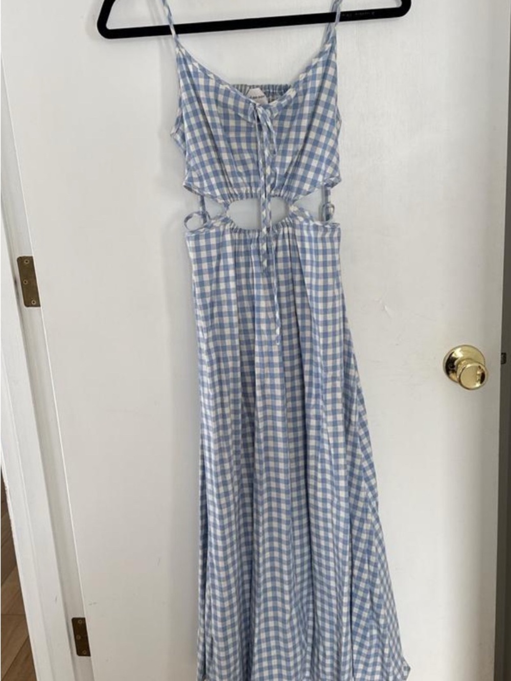 Find me Now Blue and White Gingham Cutout Maxi Dress